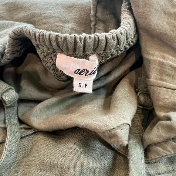 aerie Olive Green/Sage Dress Small Petite Pockets Linen Blend - Picture 14 of 14